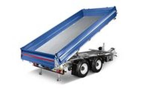 Tandemachs-Kipp anhänger/Dumper – hydraulisch kippbare Ladefläche mit stabilen Bordwänden; ideal für Schüttgut, Bau- und Gartenmaterialien.