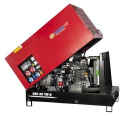Endress ESE 20 TW-B Dieselgenerator – servicefreundliche Ausführung mit kippbarer, schallgedämmter Haube, sichtbar montiertem Motor/Generator und 230/400-V CEE-Steckdosenpanel; ideal für Baustelle, Industrie und Notstrom.